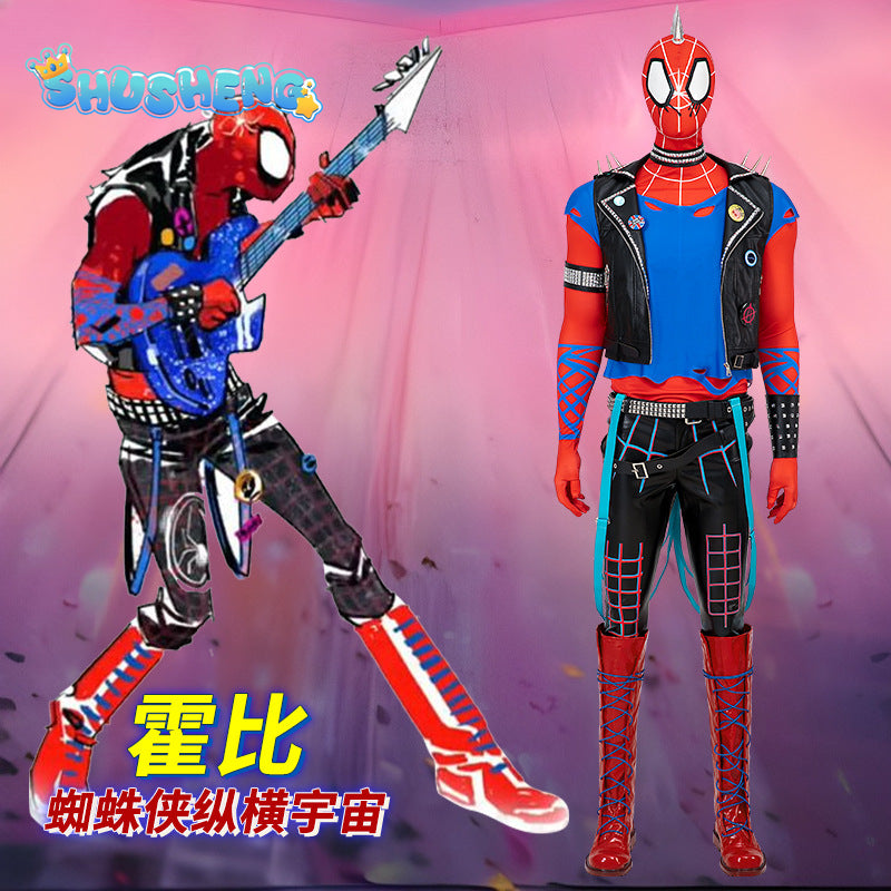 Spider Punk Men Cosplay Costume Hobie Brown Across The Spider-verse Superhero Jumpsuit Halloween Comic-con Props Bodysuit Gifts