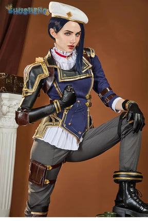 Caitlyn·Kiramman LOL Cosplay Arcane Season 2 costume Hat Shoulder Armor Gloves Leg Bag Set Party Carnival Handsome Woman Uniform