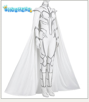 Cosplay Hela White Outfit Halloween Cosplay Costume Set Bodysuit White Jumpsuit Superheroine Costume With Cape Suit