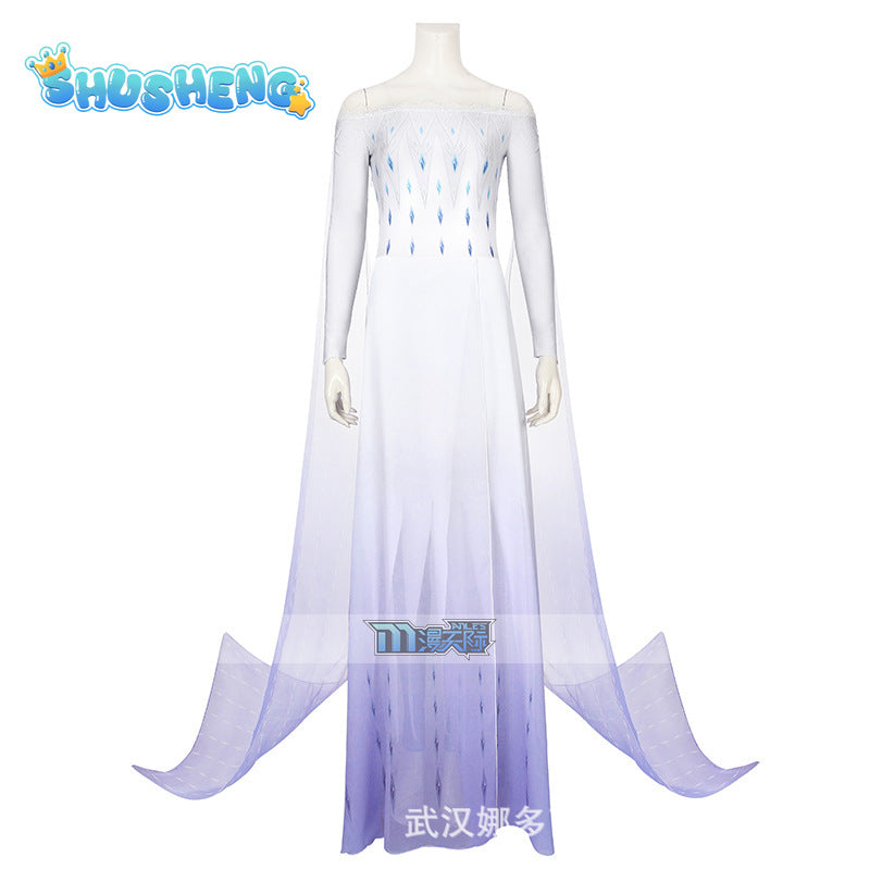 Snow Queen Elsa Dress Princess Cosplay Costume Women Adult Halloween Carnival Party For Girls Long Cloak Fancy Dresses