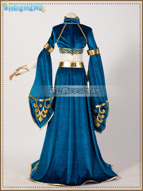 Blue velvet princess dress Zelda cosplay costume woman top skirt outfit full set and wig are sold custom size