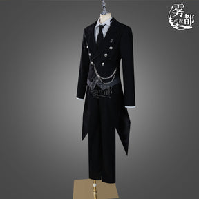 Black Butler Cosplay Japanese Anime Kuroshitsuji Sebastian Michaelis Cosplay Costume Unisex Uniforms 8 piece with Tattoo Sticker