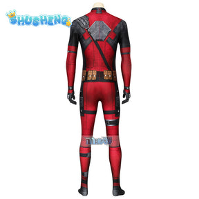 Movie Deadpooling Wolverineng Wade Winston Wilson Red Leather Jumpsuit Belt Bodysuit Movie Cos Halloween Party Roleplay Outfits