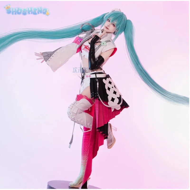 Miku Mochizuki Kei Cosplay 2025 Racing uniform Costume Halloween party new leather top, skirt, jacket, props, wig Woman set