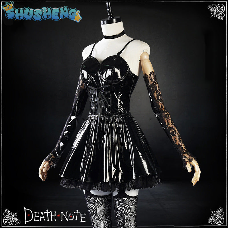 Misa Amane Death Note cosplay costumes Imitation Leather Sexy Dress Necklace Lace Sleeves Stockings Women Uniforms Anime Outfits