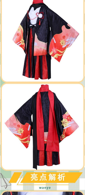 Anime Genshin Impact Inazuma Kaedehara Kazuha Five Kasen Cosplay Costume Woman Top + Horse Riding Hakama Kimono Set