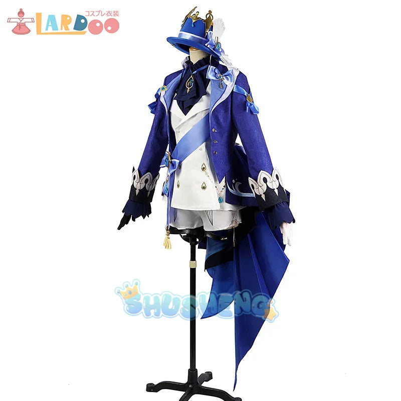 Anime Game Genshin Impact Focalors Cosplay Hat Wig Hair Full Set Outfit Carnival Women's Outfit Dress Halloween Costume