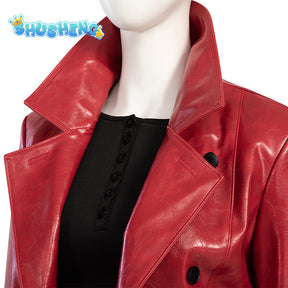 Cosplay Costume Movie Madame Web The Heroine Cathy's Red Leather Jacket Blue Jeans BlackT-shirt Belt Women's Suit