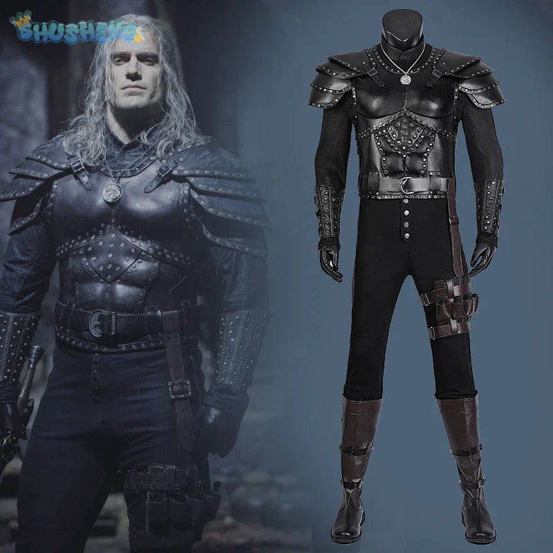 Witcher 3:Wild Huntc Geralt Cosplay Geralt Costume Handsome leather men set accessories props complete Halloween party uniform