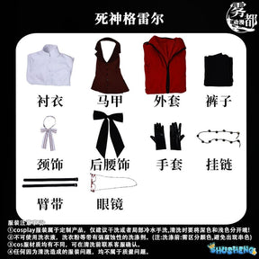 Black Butler Grell Sutcliff Michaelis Cosplay Costume Uniforms Anime Cosplay Halloween Party Unisex Fancy Red Suit Glasses