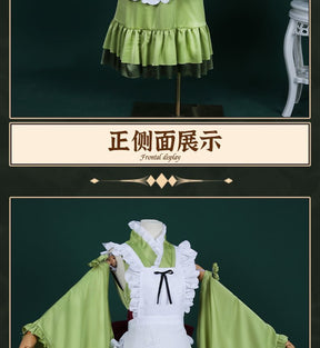 New Mikuu Matcha Sakura Green Cosplay Costume Parfait Apron Long and Wide Sleeved Dress Girl Kimono Wig Women Birthday Party Gift
