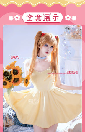 Asuka Langley Soryu Anime EVA Cosplay Costume Halloween Carnival Yellow Summer Sweet Dress Adult Women's New Uniform S-XL