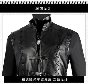 Geralt Witcher 3 Wild Hunt Cosplay Geralt Costume Men Handsome Black Leather Coat Belt Gloves Party Halloween Uniform Full Set