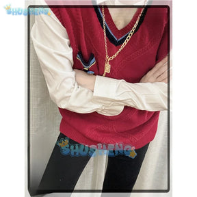 Love and Deepspace Rafayel Cosplay Qiyu Vest Without Shirt Sweater Red Sweater School Uniform Men