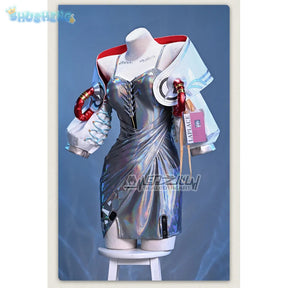 Game Reverse:1999 Hissabeth Cosplay Costume Halloween party laser leather dress jacket props wig accessories women sexy new set