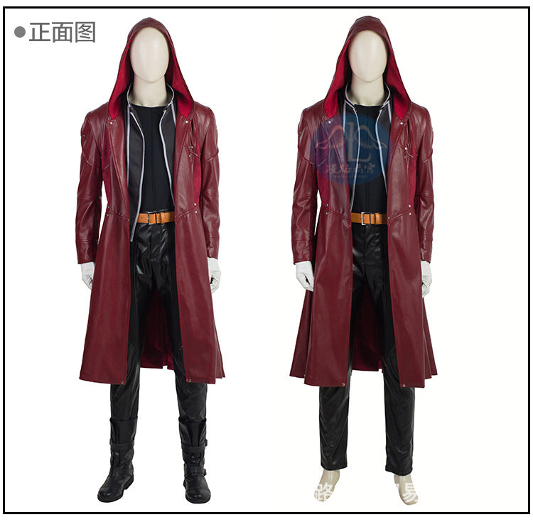 Anime Edward Elric Fullmetal Alchemist Cosplay Costume Wig Red PU Hooded Windbreaker Coat Combats Man Carnival Party Suit