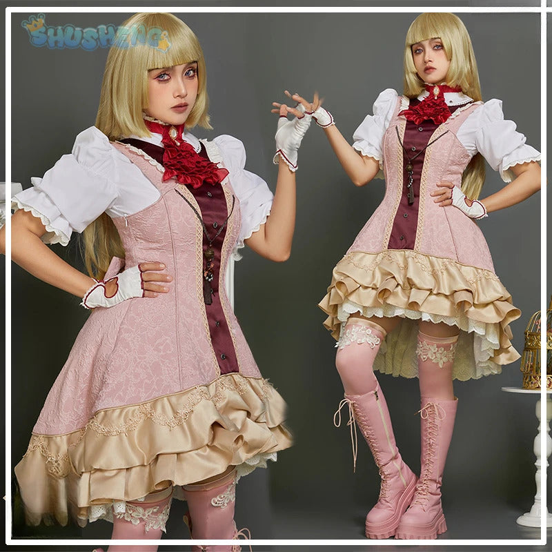 Game Tekken 8 Lili Cosplay Emilie De Rochefort Costume Wig skirt glove accessories Halloween party cute and sweet pink dress set