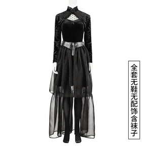 Lisa Cosplay Frankenstein Neighbor Woman Costume Halloween Carnival Gothic Sexy Women's Black Dress Coat Accessory uniform Set