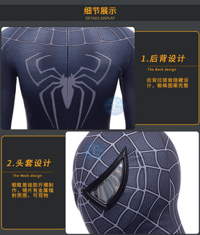 Black Spiderman Costume Cosplay Bodysuit 3D Printed Spandex Superhero Zentai Outfits Halloween Costume BodySuit