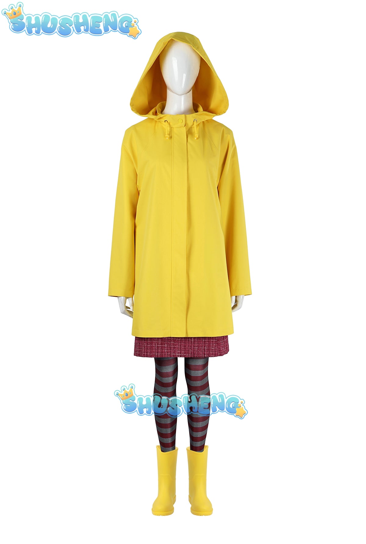 Movie Coraline The Secret Cosplay Costume Coraline Dress with Wybie Lovat Hoodie Jacket Coat Raincoat Halloween Suit