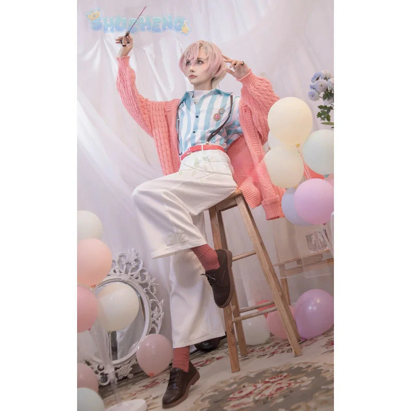 Fragaria Memories Kurode Merold Cosplay Costume Cute and sweet pink sweater jacket pants, wig Halloween party uniform MEROLD set