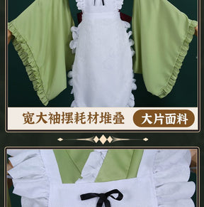 New Mikuu Matcha Sakura Green Cosplay Costume Parfait Apron Long and Wide Sleeved Dress Girl Kimono Wig Women Birthday Party Gift