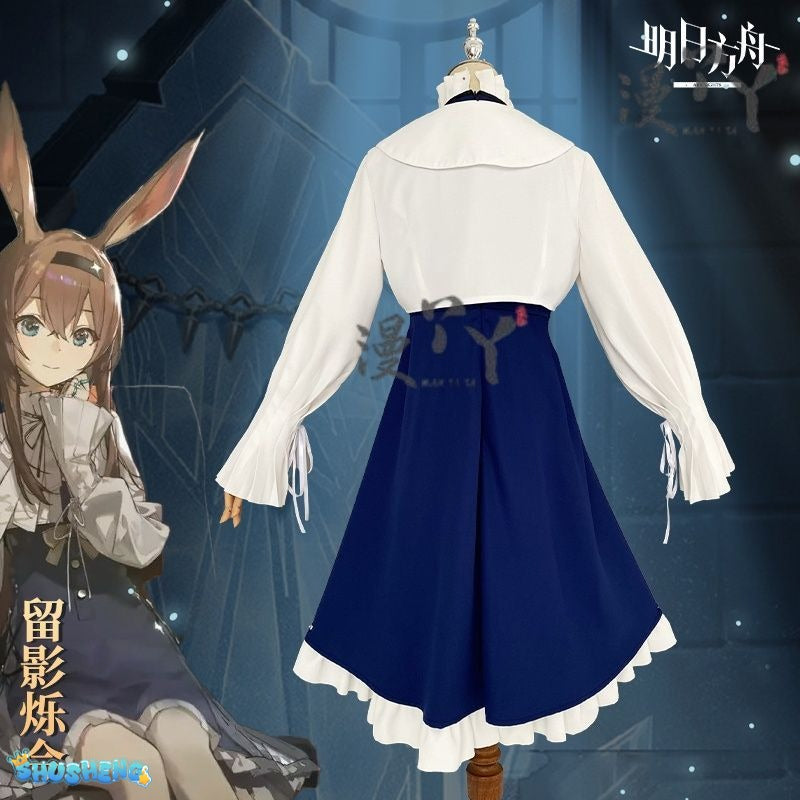 Arknights Amiya Cosplay Costume Set Dress  Ear Headband White Navy Games Anime Costumized Outfit for Women