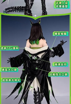 Arknights Mon3tr Cosplay Costume M3 Uniform Black Green Outfit Headwear Rhodes Island Halloween Party for Women Girls Props