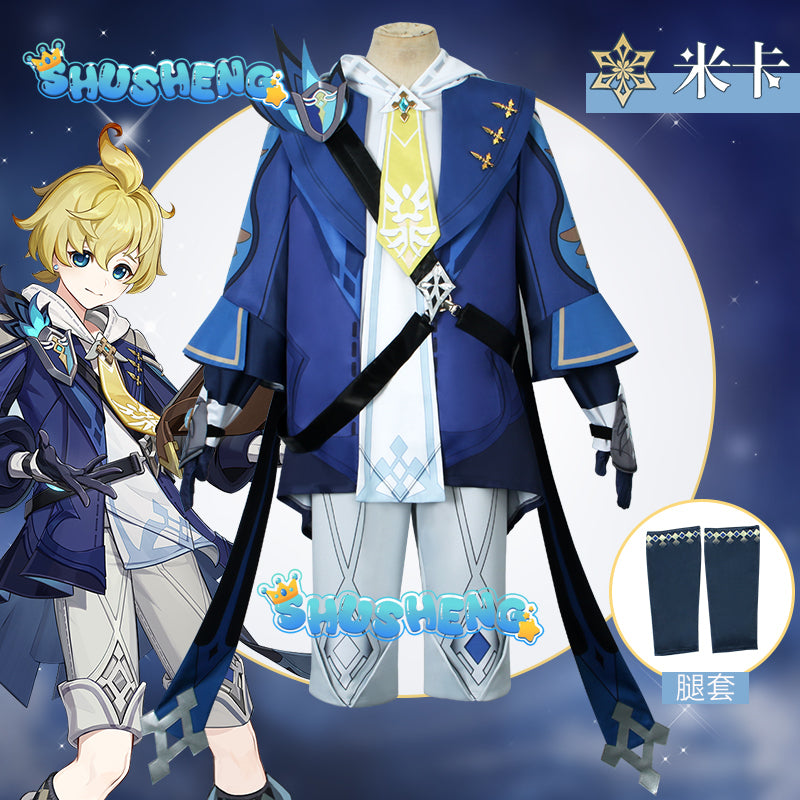 Genshin Impact Mika Game Cosplay Costumes Mika Schmidt Cosplay Uniforms Clothes Suits Blue Outfits Coats Jackets Halloween Party