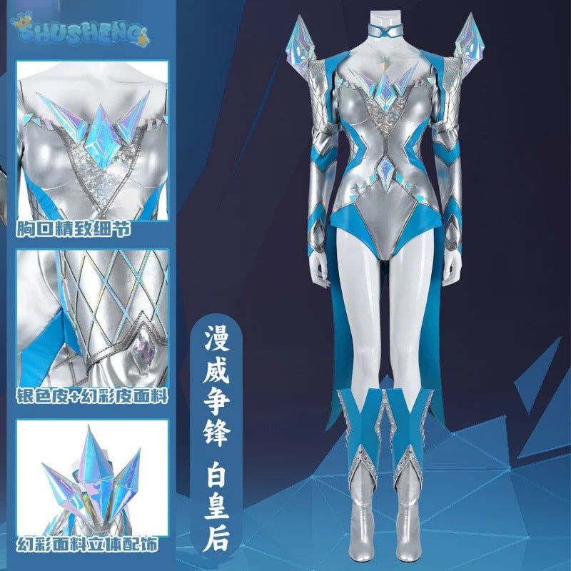 White Queen Emma Grace Frost Rivals cosplay costume High quality women fantasy jumpsuit shoes props shoulder armor Halloween set