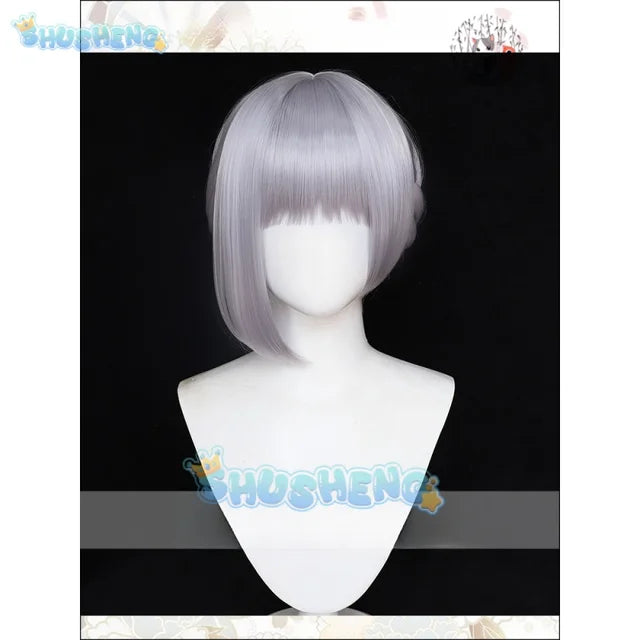 Wuthering Waves Sanhua Cosplay Wig 45cm Silver Gray Short Hair Glace Mutant Resonator Jinhsi Jinzhou Halloween Party for Women