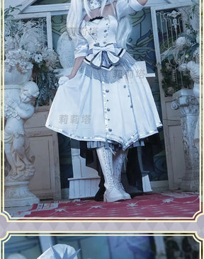 Shusheng-R Tokisaki Kurumi Nightmare Cosplay DATE A LIVE The White Queen Costume Halloween Party Lolita Dress Wig Props Women's Sweet Set