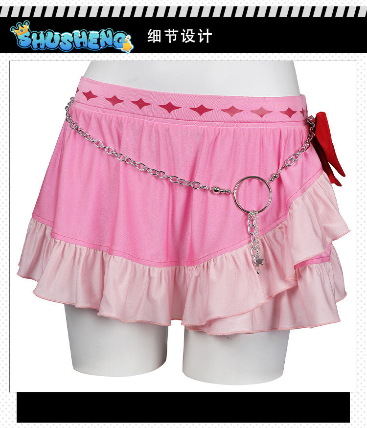 Game FF VII Aerith Gainsborough Cosplay Costume Pink Swimsuit Aerith Gainsborough Sexy Halter Neck Swimsuit 3-piece Set