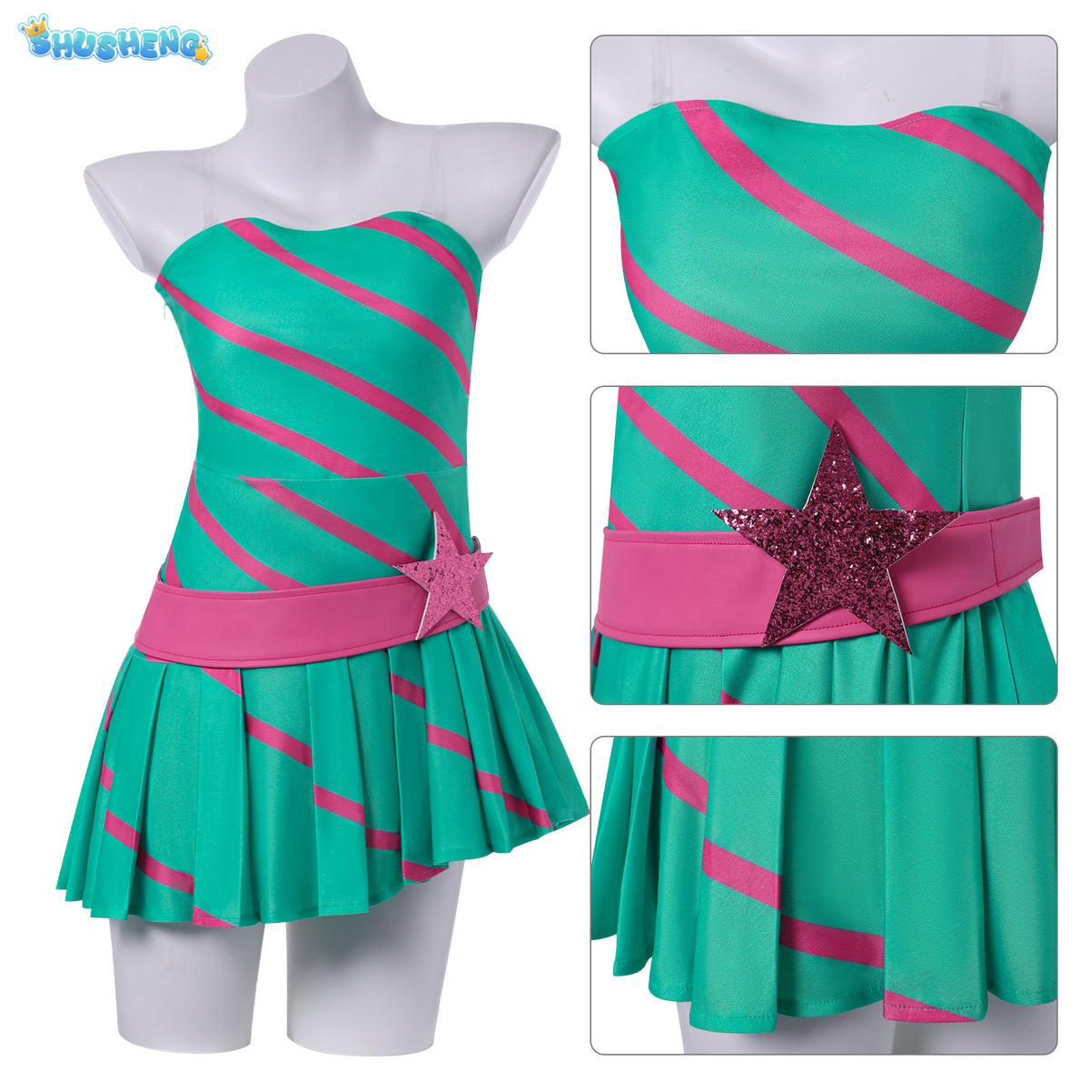 Winx Club Stella Cosplay Costume Anime Magical Fairy Party Green Dress Props Halloween Roleplay Outfit Costume Woman Disguise