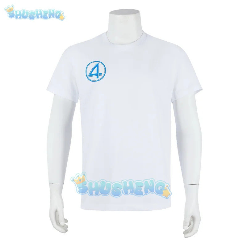 Fantastic Four Mr.Fantastic Invisible Woman Human Torch The Thing Cosplay Costume White Short Sleeve Uniform Halloween Carnival