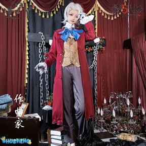 Identity V Anime Game Frederick Kreiburg Cosplay Costume Composer Wig Tailcoat Uniform Coat Adult Man Halloween Carnival Suits