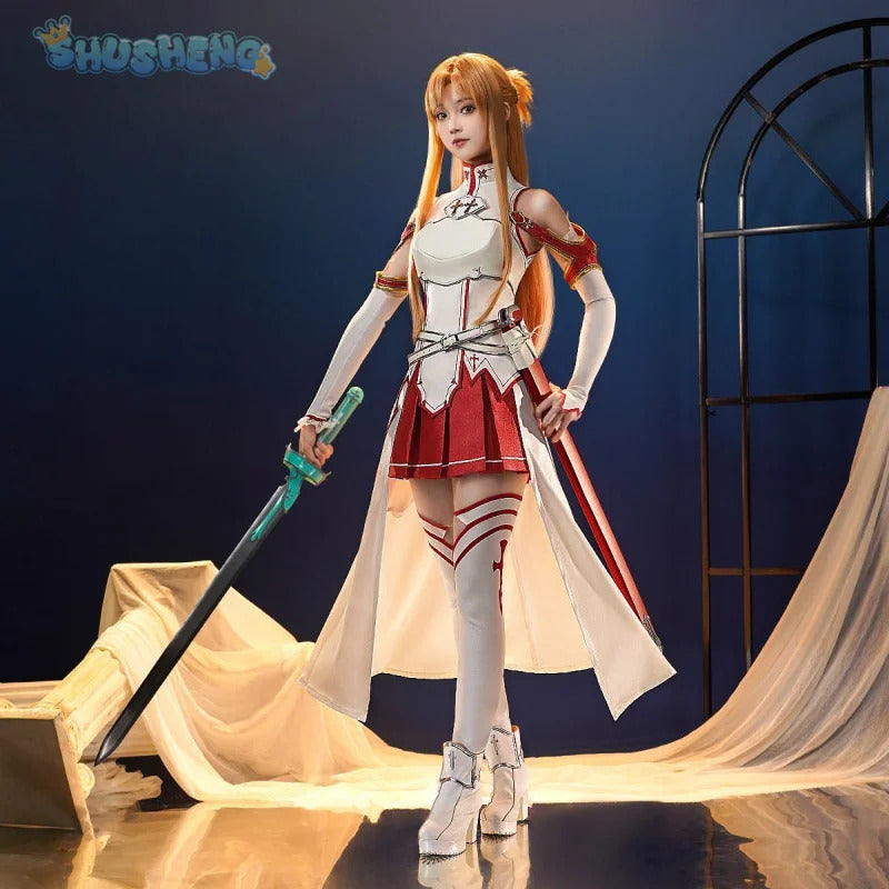 Yuuki Asuna Cosplay Anime Sword Art Online Yūki Asuna Cosplay Costume Woman Roleplay Halloween Uniforms Sets Wig Shoes Dress