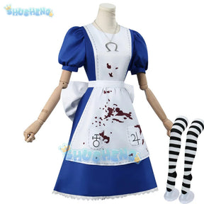 Anime Alice Princess Dress Maid Apron Dress Game Madness Returns Alice Cosplay Costume For Women Girls Halloween Party