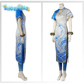 Chun Li Street Fighter 6 Cosplay Costume Blue Chun Li Dress with Accessories Full Set and Individual Items Are Sold