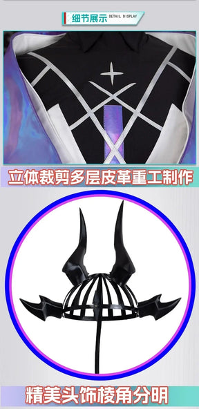 Shusheng-R Arknights Eblana Dublinn Cosplay Costume Necrass Uniform Jacket Headwear Earrings Halloween Party for Women Girls Props