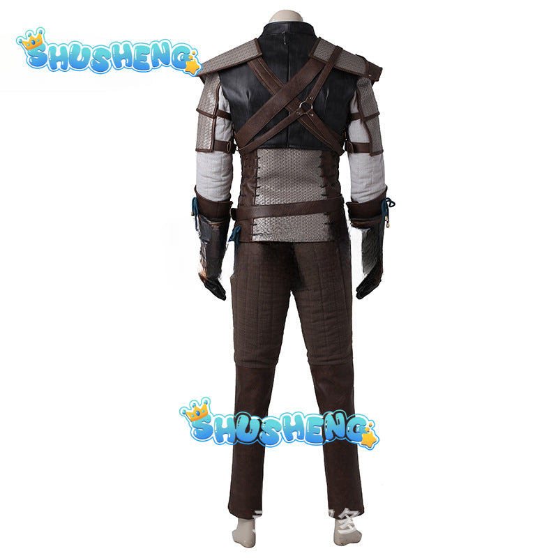 Geralt Cosplay Men Costume Shirt Pants Vest Necklace Witch Outfits For Boy Adult Halloween Carnival Party Disguise RolePlay Suit