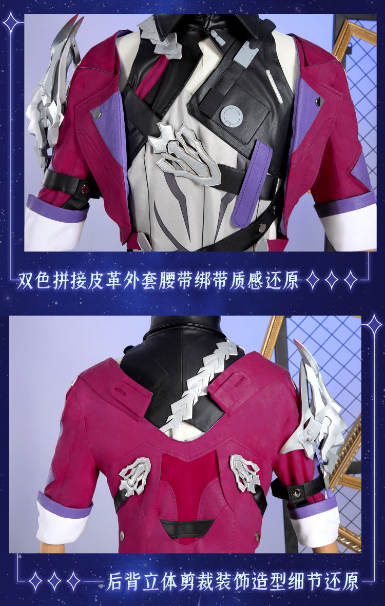 Sampo Koski Cosplay Costume Wig Honkai Star Rail Armor Earrings Red Coat Pants Gloves Hair Mercenary Underworld Astral Express