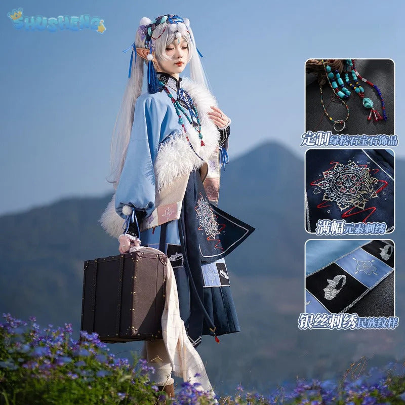 Frieren: Beyond Journey's End Frieren Cosplay Tianshan Snow Costume Halloween Party Sweet Chinese Uniform Dress Prop Wig Set