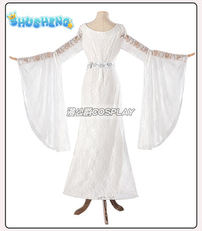 Movie Galadriel Cosplay Costume Women's White Dress Halloween Elf Cosplay Queen Outfit