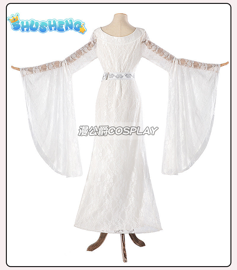 Movie Galadriel Cosplay Costume Women's White Dress Halloween Elf Cosplay Queen Outfit