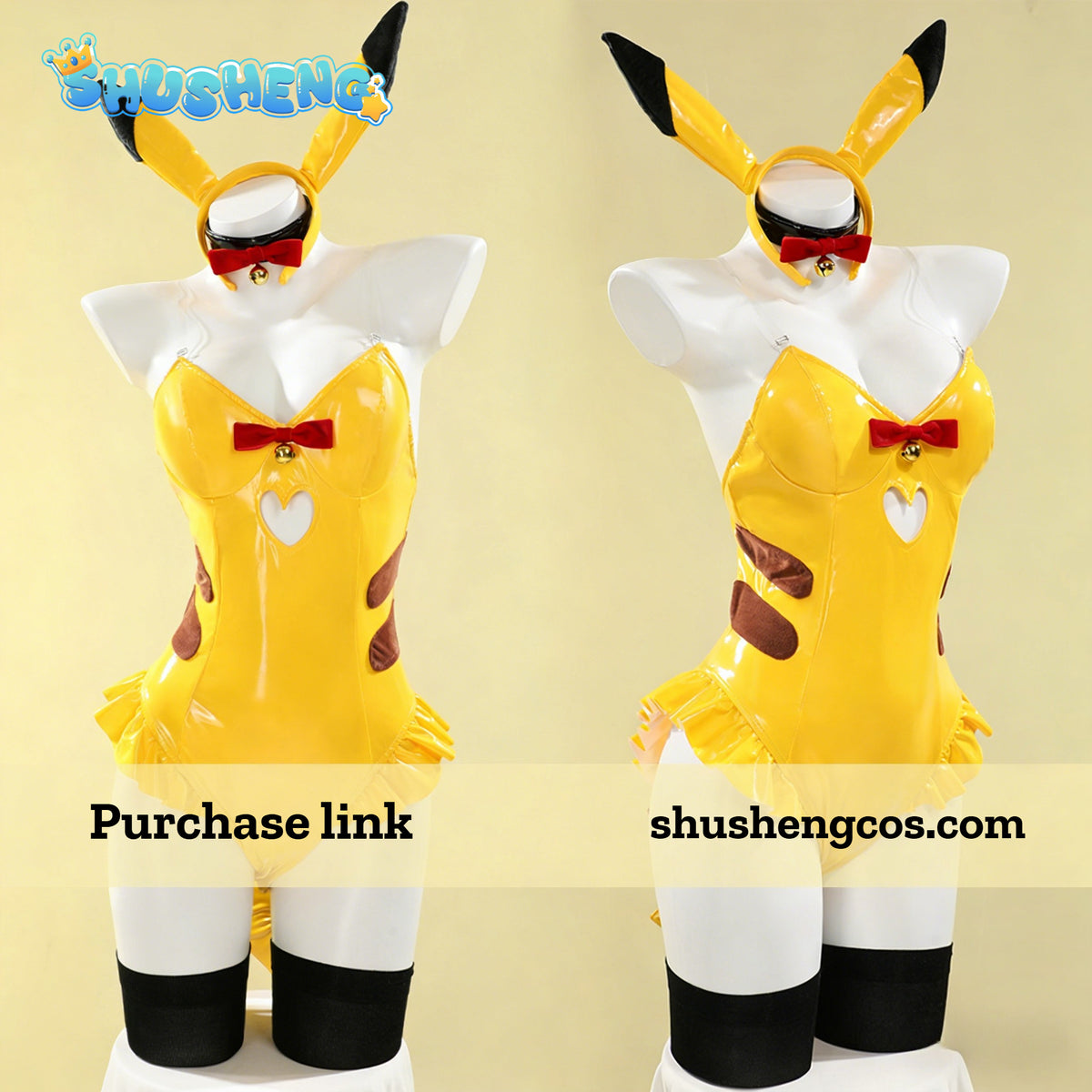 Cosplay Series: Pokemon- Pikachu doujin cute bunny girl Cosplay sexy PU bodycon dress Costume full set Shushengcos S-XL