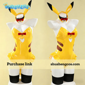 Cosplay Series: Pokemon- Pikachu doujin cute bunny girl Cosplay sexy PU bodycon dress Costume full set Shushengcos S-XL
