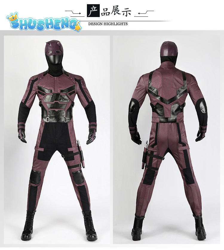 Superhero Daredevil Cosplay Costume Jumpsuit Michael Murdock Soldier Battle Suit With Headgear Full Set