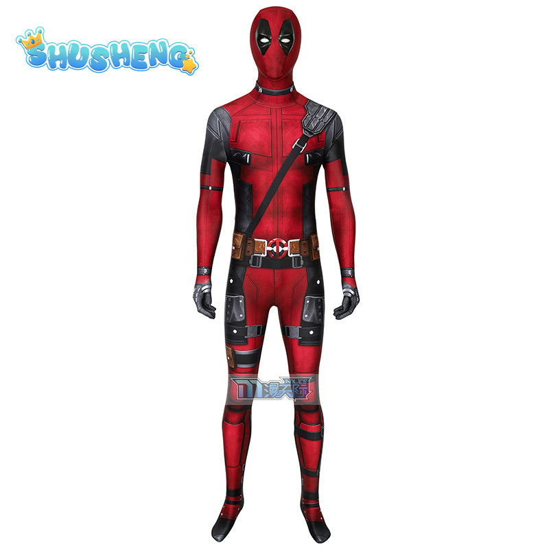 Movie Deadpooling Wolverineng Wade Winston Wilson Red Leather Jumpsuit Belt Bodysuit Movie Cos Halloween Party Roleplay Outfits