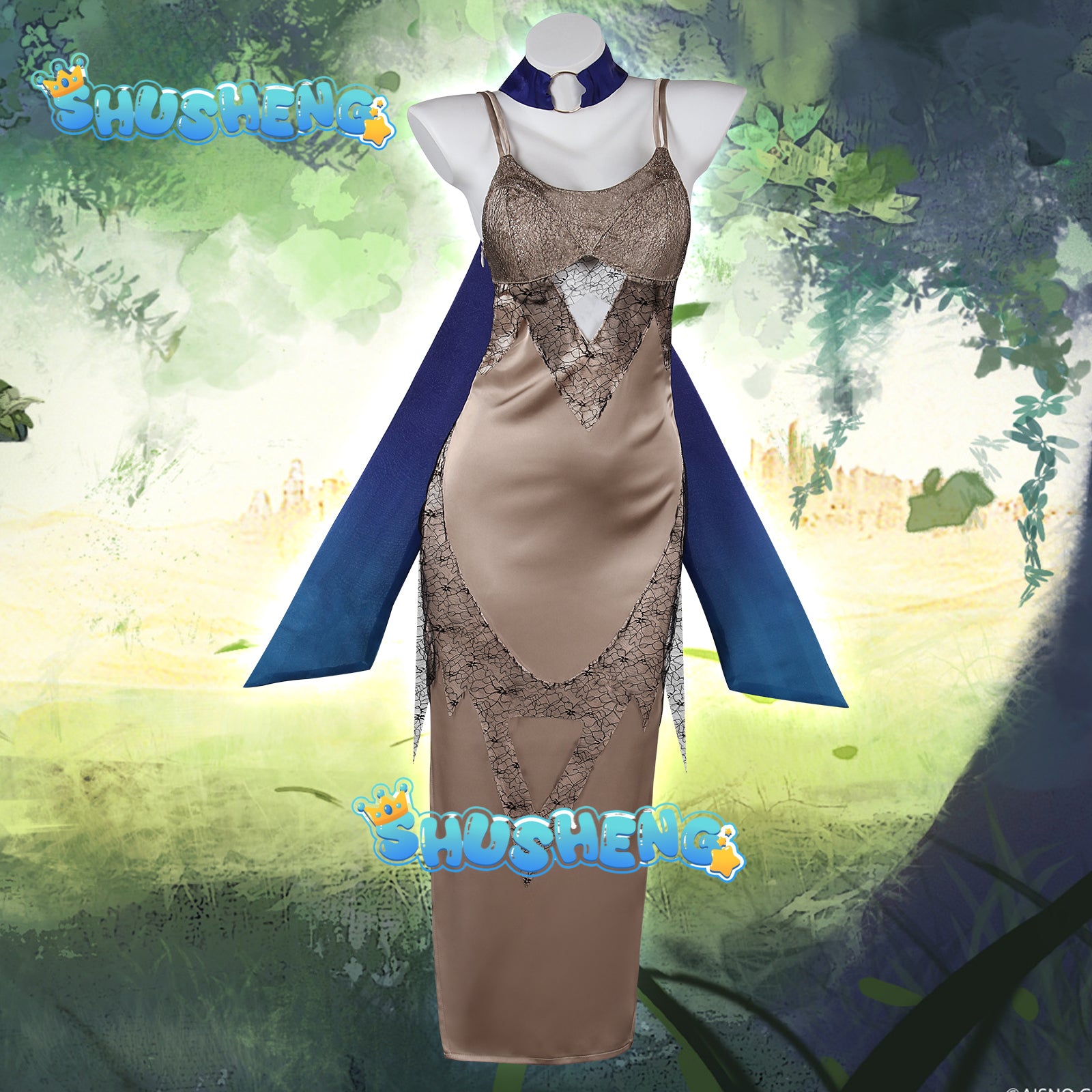 Game Path to Nowhere Cosplay Vautour Blue Costume Sexy silk long skirt jacket accessories Halloween party Blue Vautour uniform